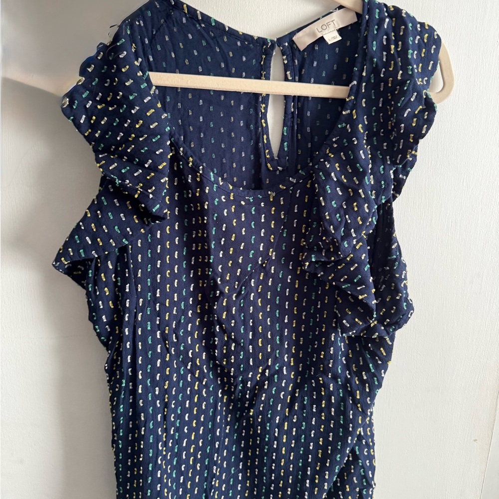 LOFT Patterned Navy Top